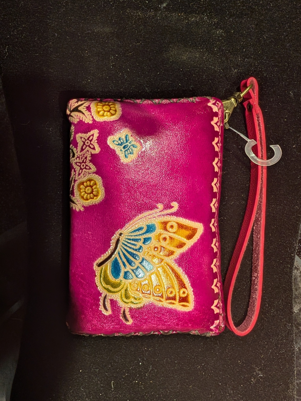 Fuchsia Butterfly Embroidered Wristlet Wallet/ Coin Purse